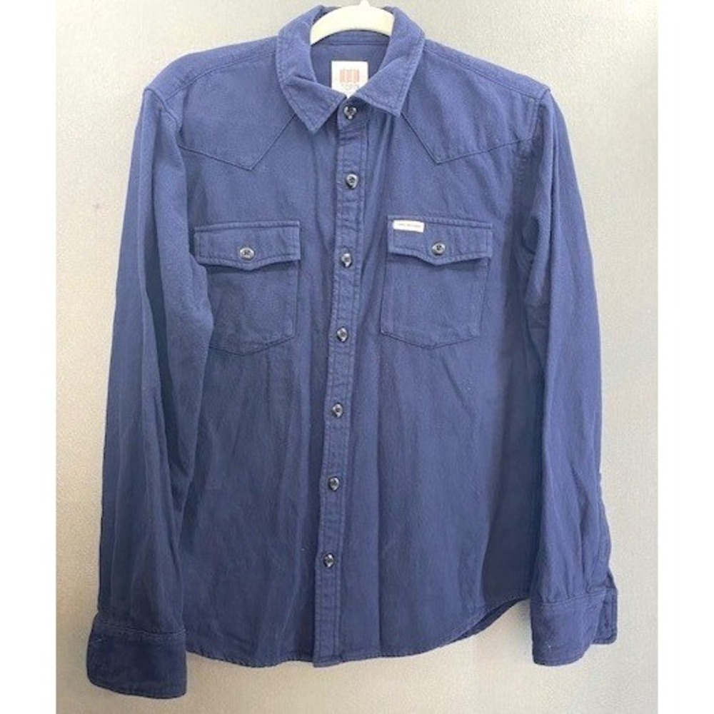 Topo Designs Men's Med Western Style Long Sleeve Button Up Shirt Navy Cotton